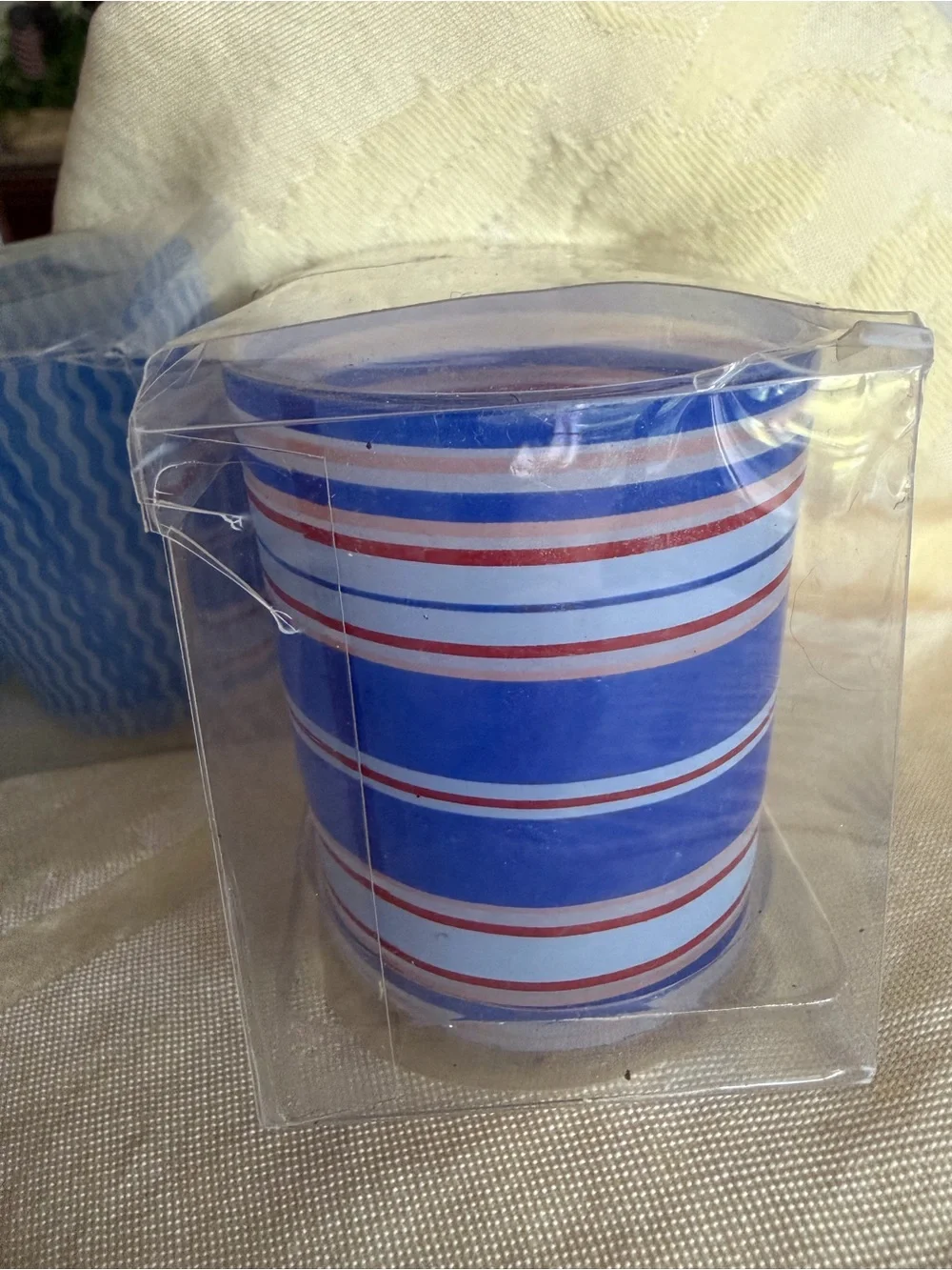 BLUE STRIPED VOTIVE CANDLE SET - 2 Pack (Set of 4)